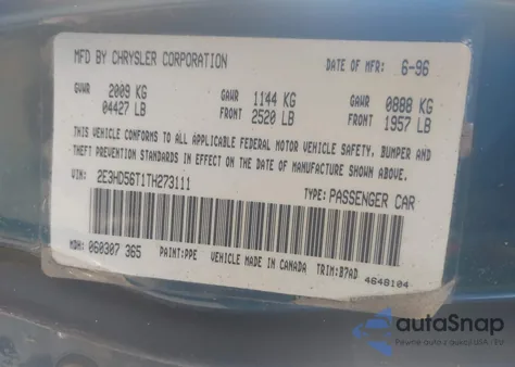 1996 Eagle Vision Esi z USA, uszkodzony, nr VIN 2E3HD56T1TH273111